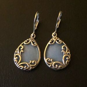 Lace agate and silver dangle earrings
